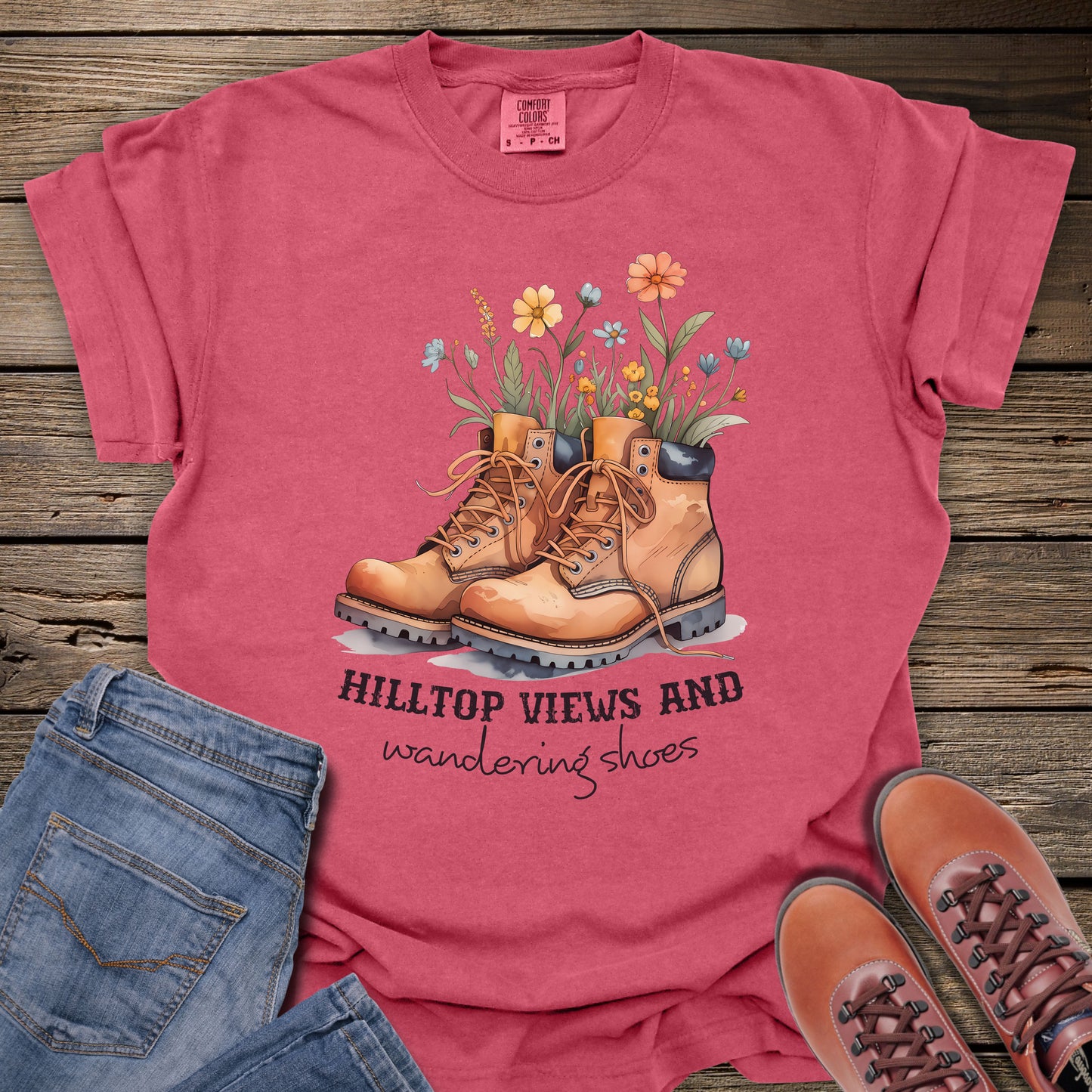 Hilltop Views Floral Boots T-Shirt