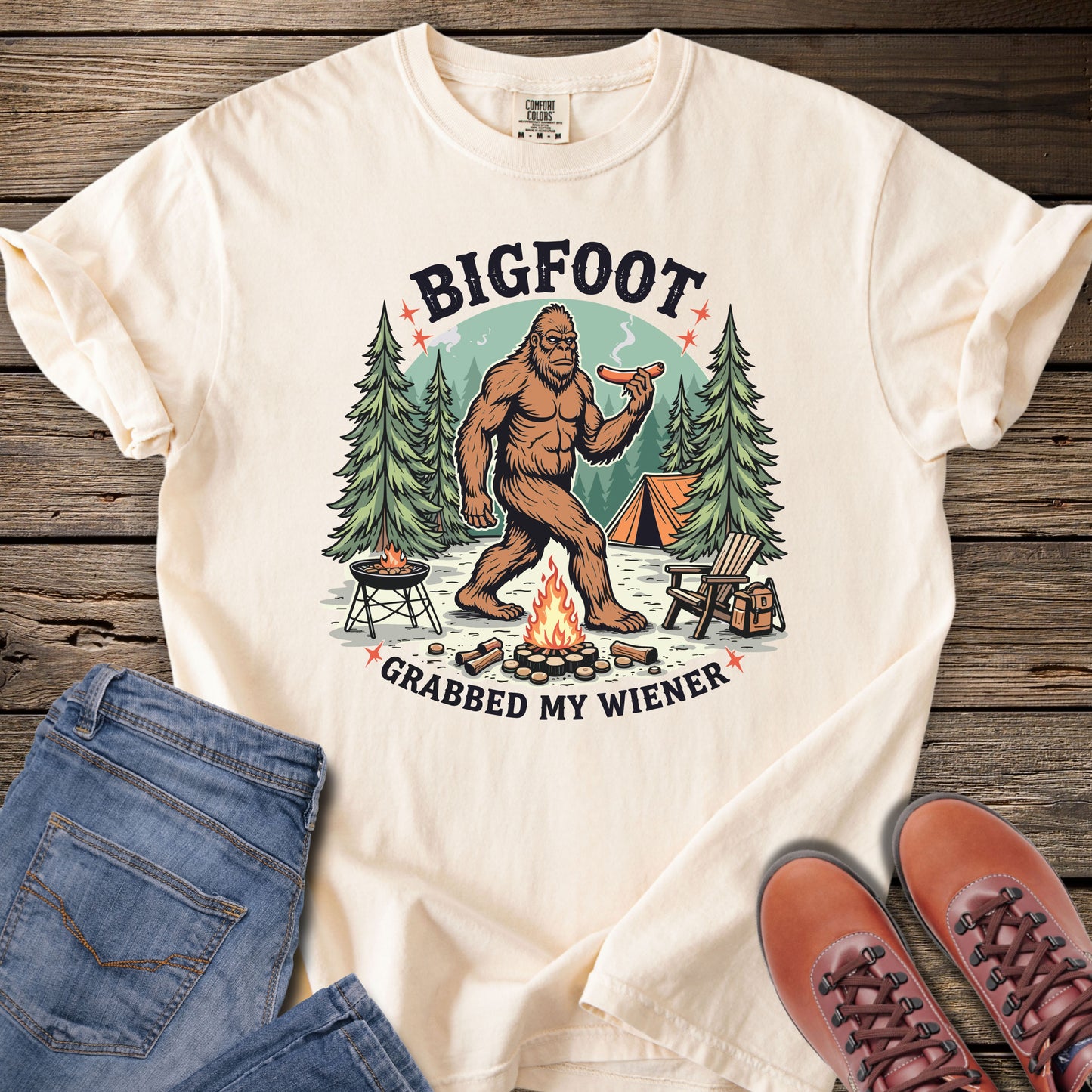 Bigfoot Grabbed My Wiener Camping T-Shirt