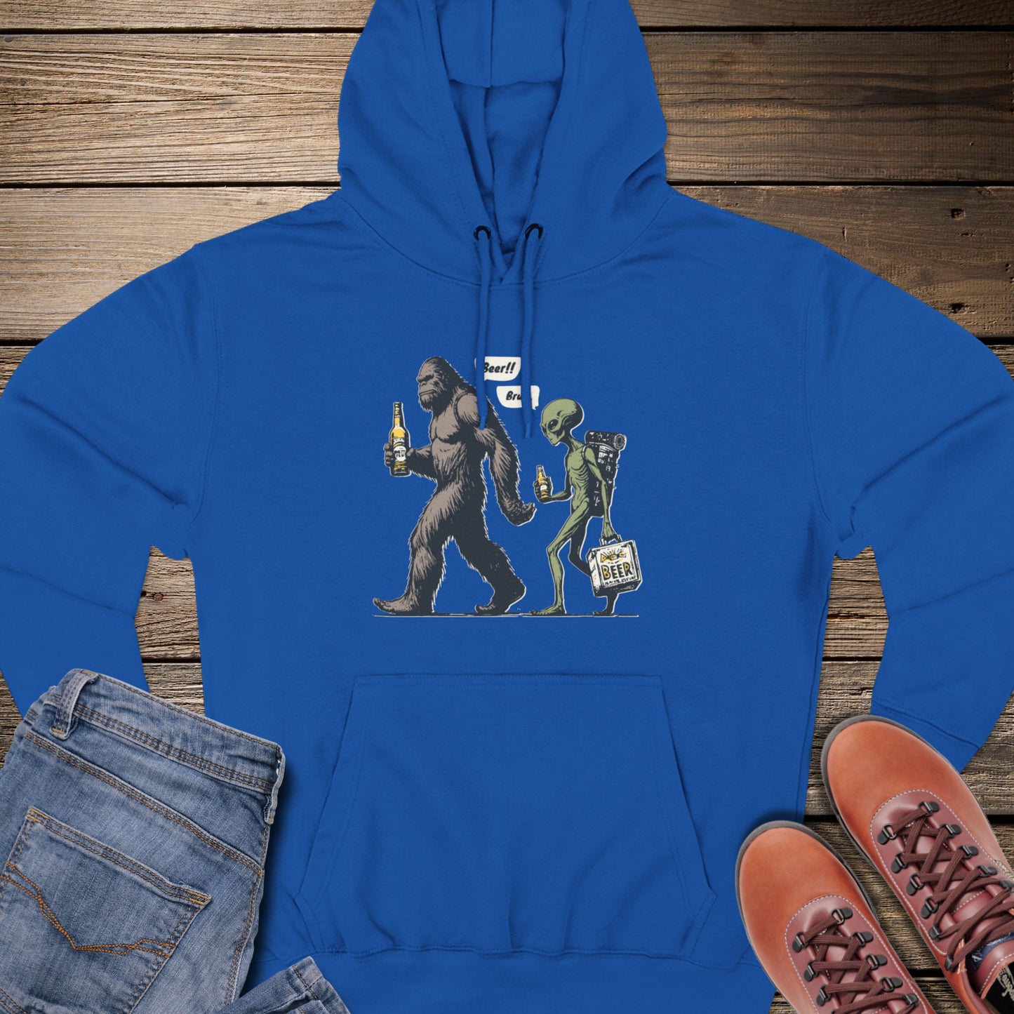 Sasquatch & Alien Beer Walk Premium Hoodie