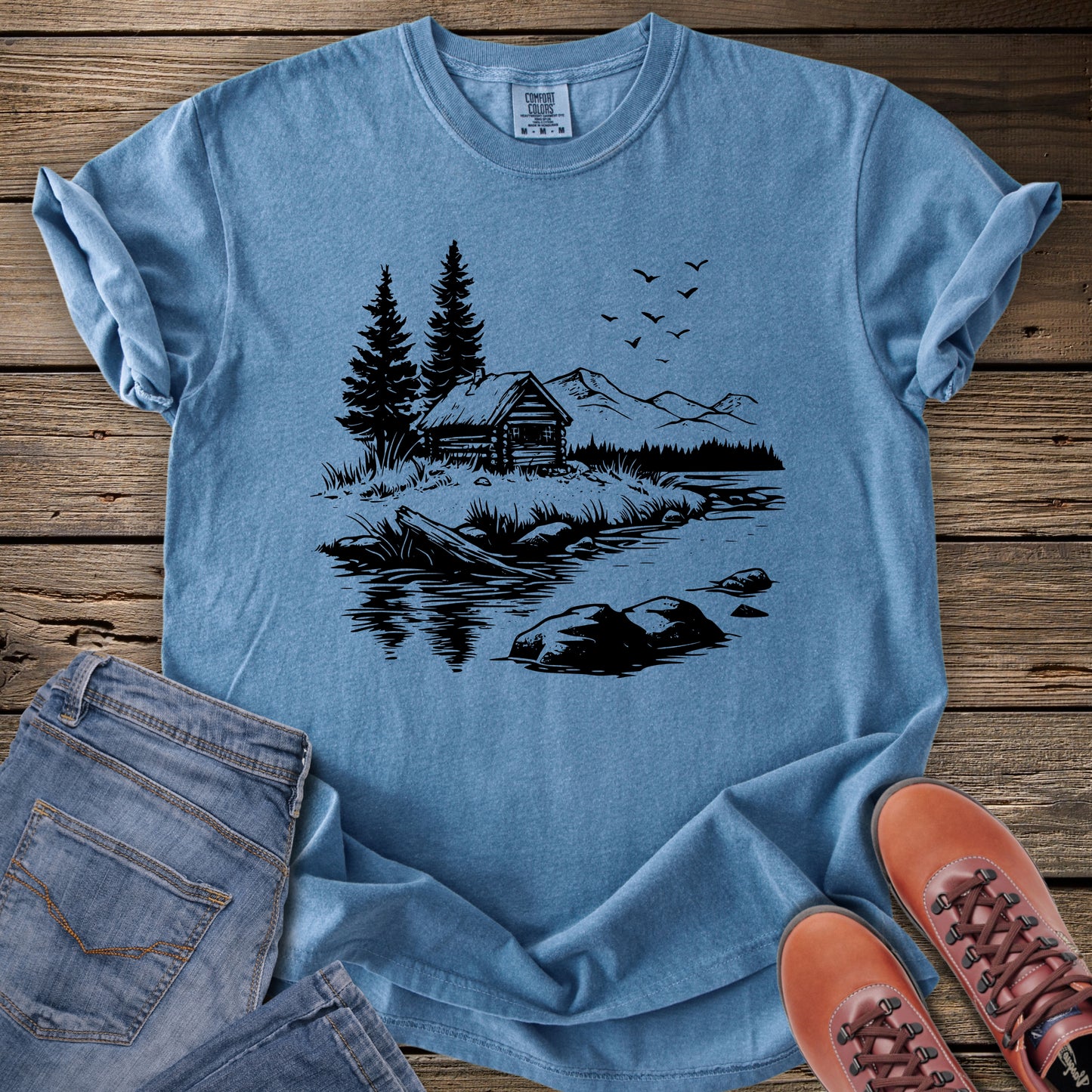 Cabin By The Lake Scene T-Shirt