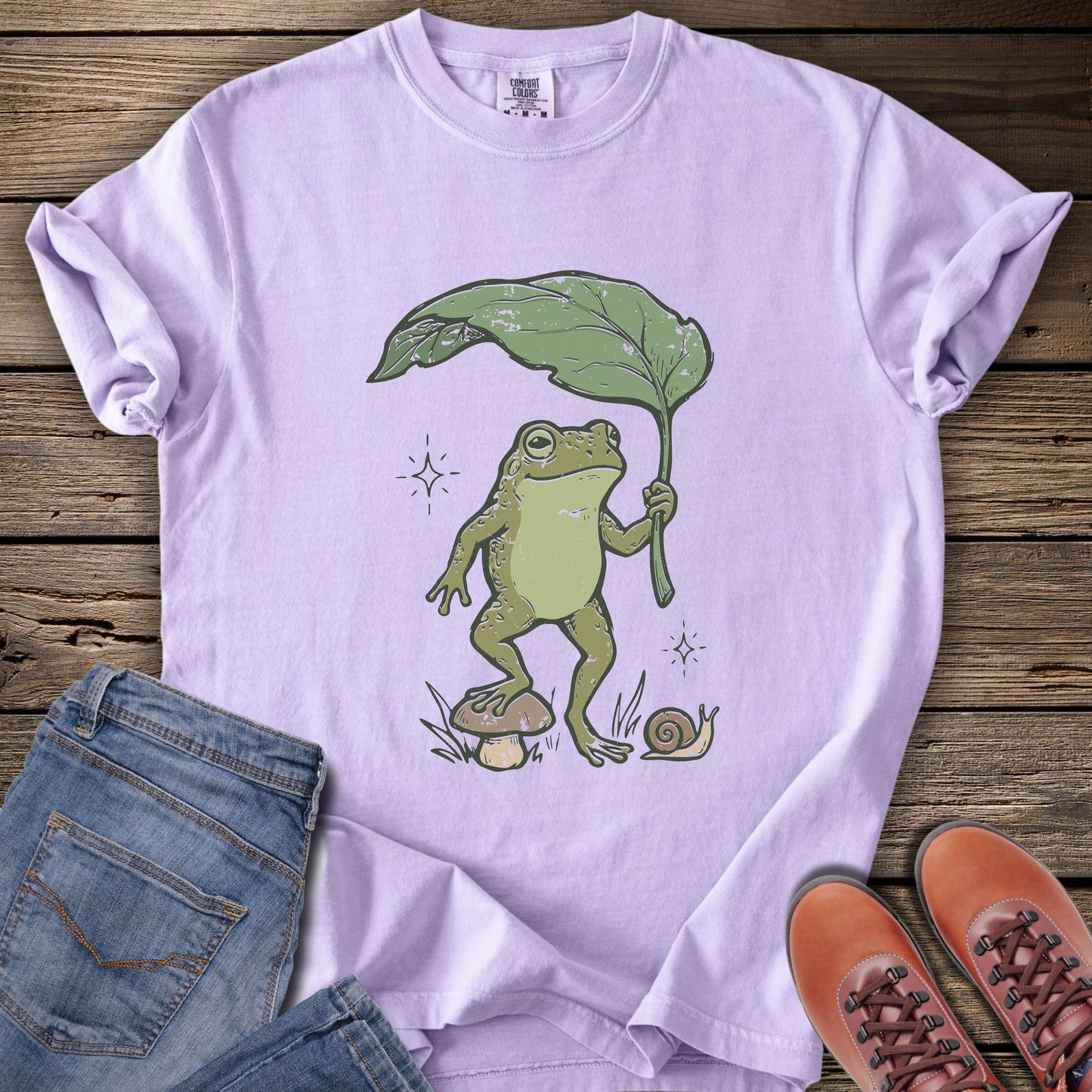 Frog with Leaf Umbrella T-Shirt
