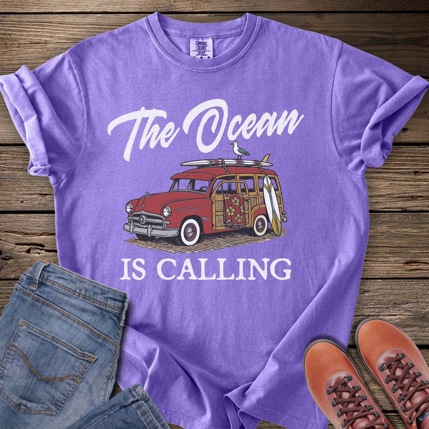 The Ocean Is Calling Surf Wagon T-Shirt