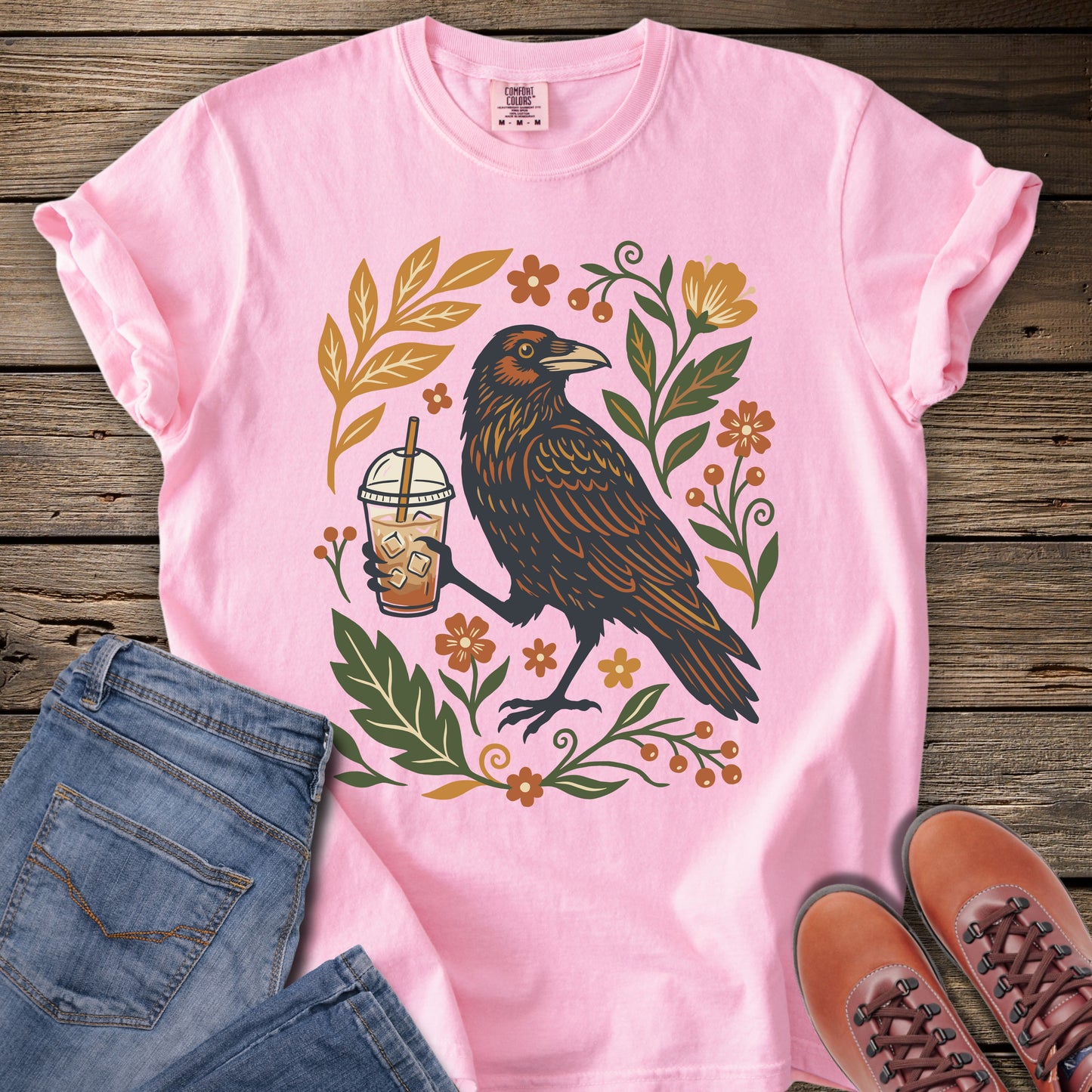 Botanical Raven with Coffee T-Shirt