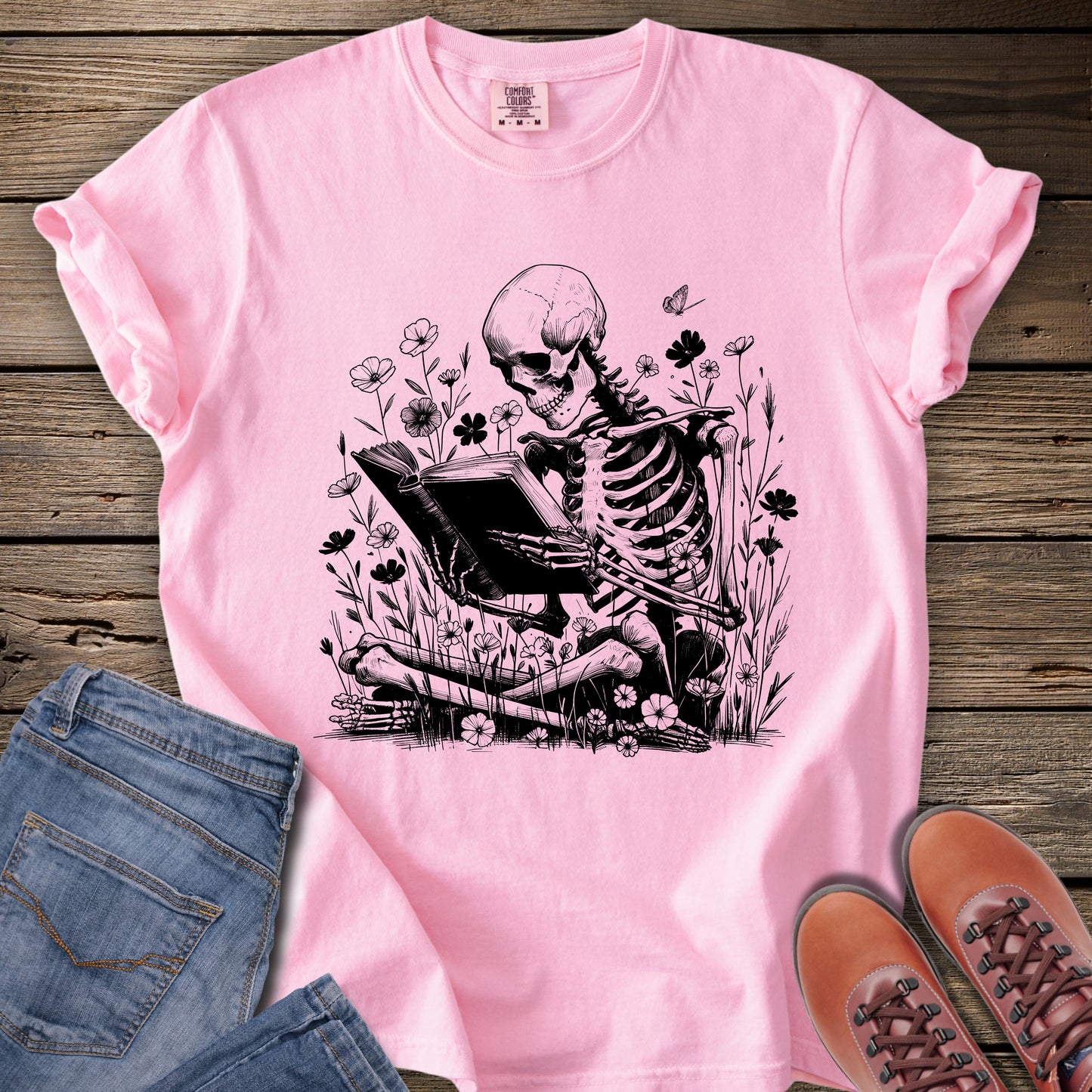 Eternally Booked Wildflowers Skeleton T-Shirt