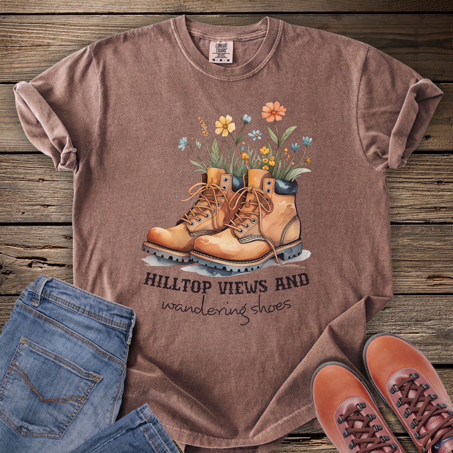 Hilltop Views Floral Boots T-Shirt