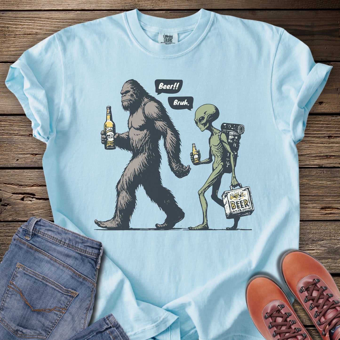 Sasquatch & Alien Beer Walk T-Shirt