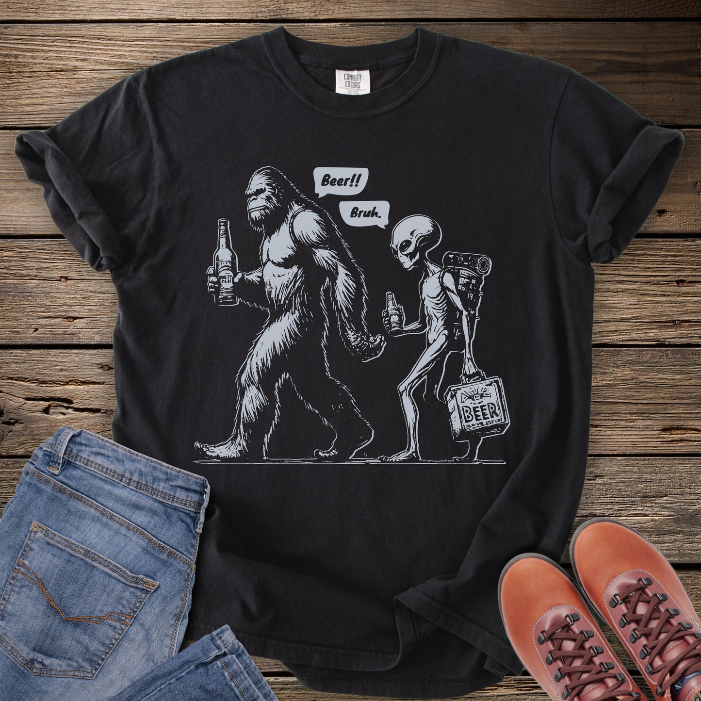 Sasquatch & Alien Beer Walk T-Shirt