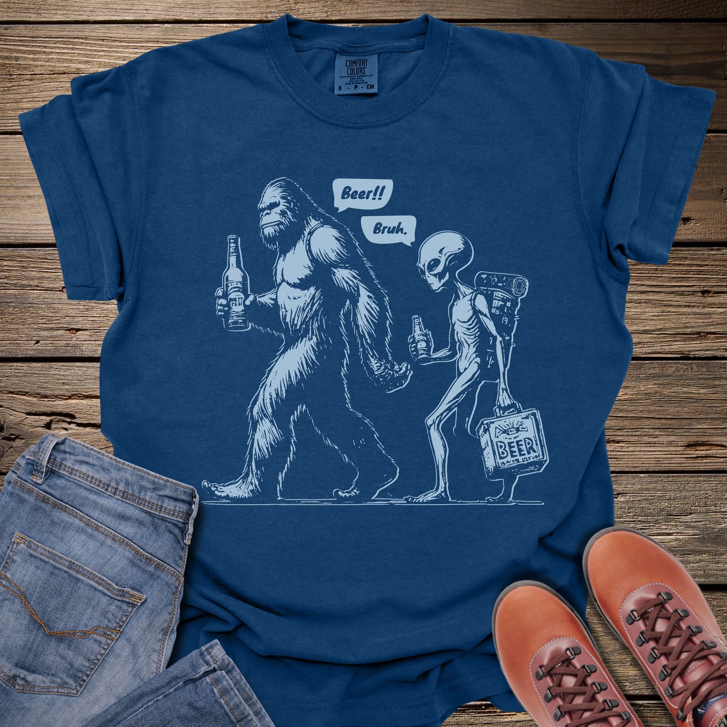 Sasquatch & Alien Beer Walk T-Shirt