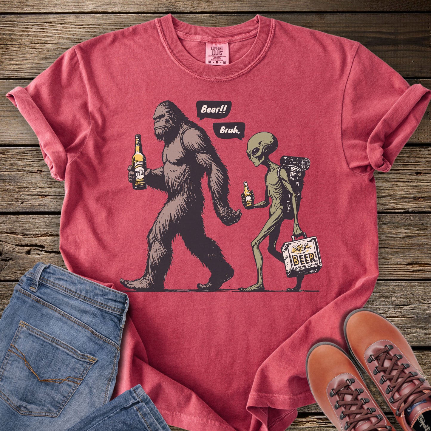 Sasquatch & Alien Beer Walk T-Shirt