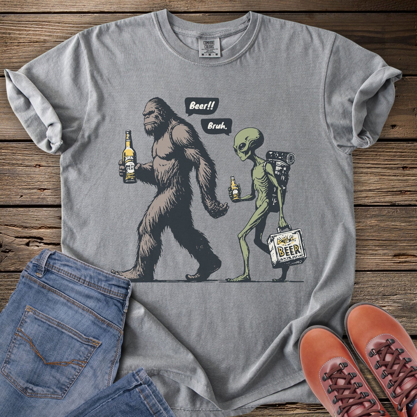Sasquatch & Alien Beer Walk T-Shirt
