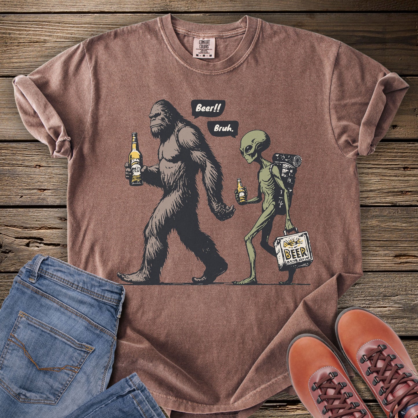 Sasquatch & Alien Beer Walk T-Shirt