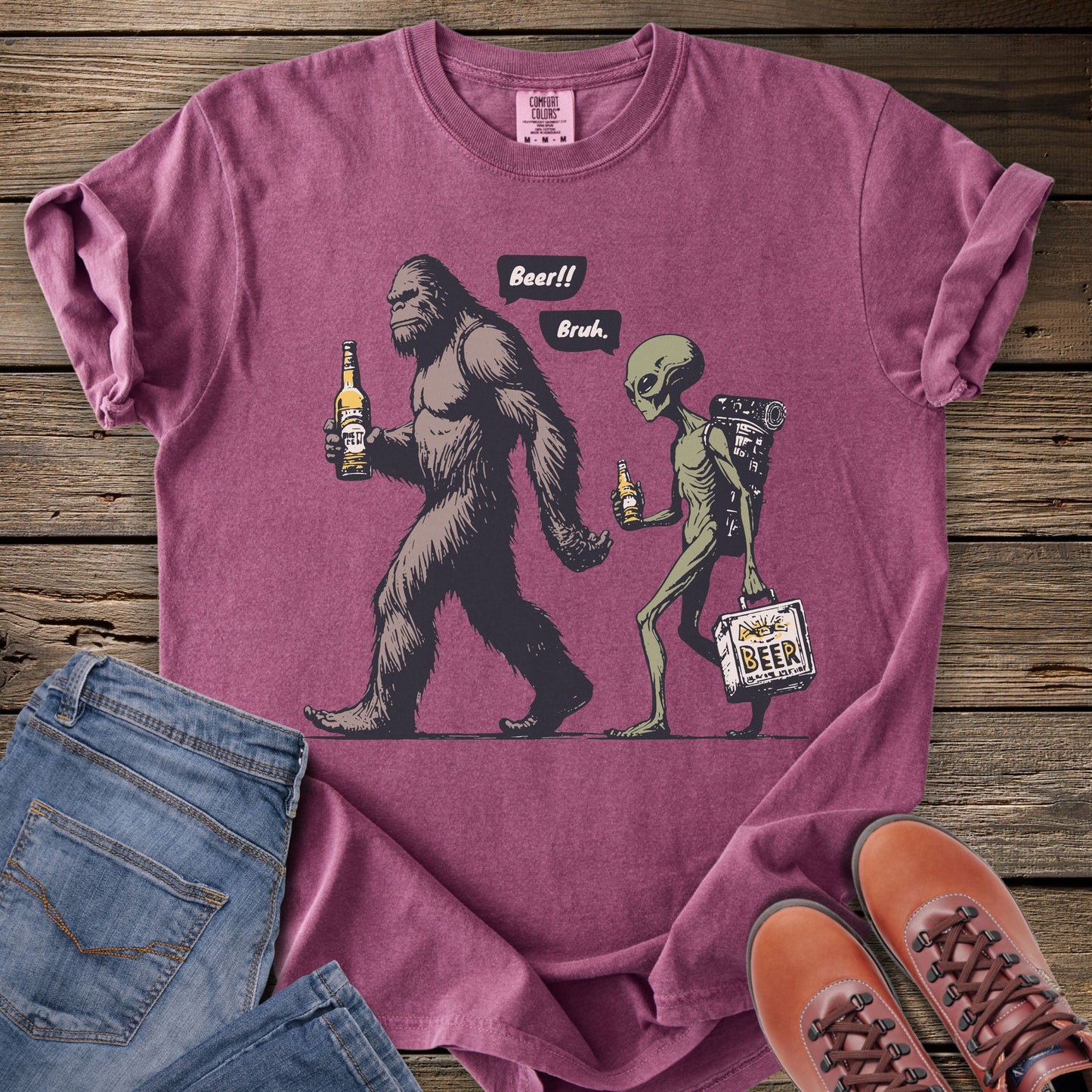 Sasquatch & Alien Beer Walk T-Shirt