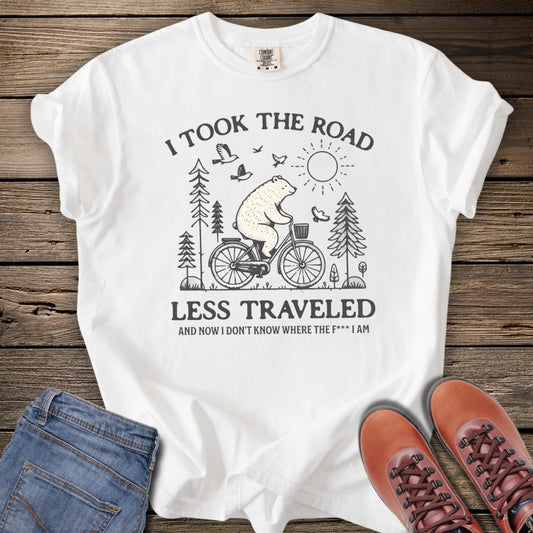'I Took The Road Less Traveled' Bear Biking Vintage T-Shirt