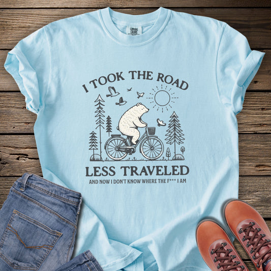 'I Took The Road Less Traveled' Bear Biking Vintage T-Shirt