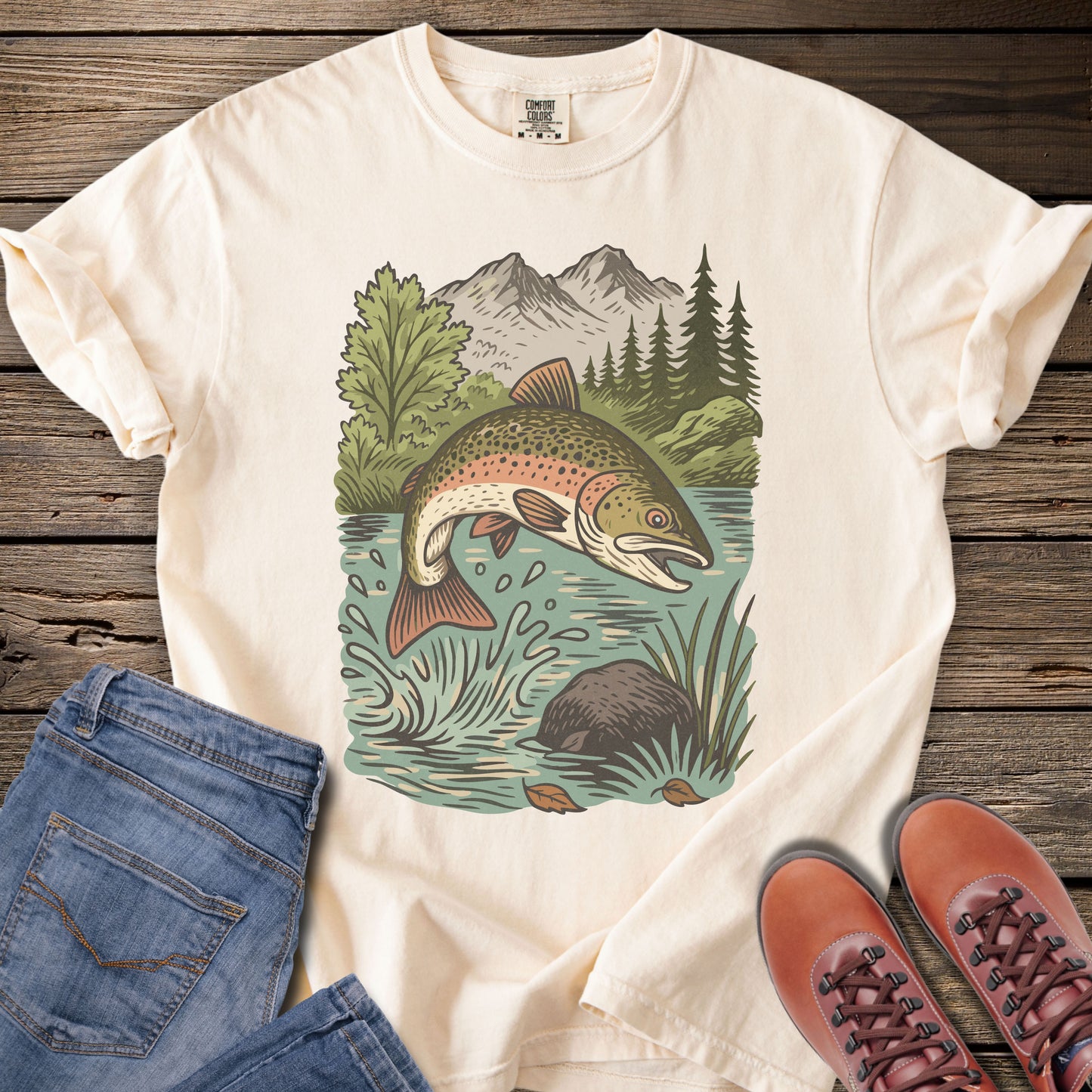 Trout Jumping in Mountain Lake T-Shirt