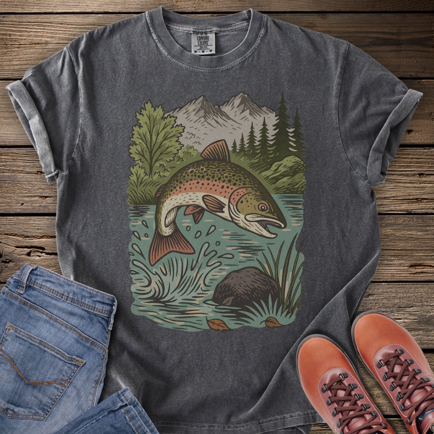 Trout Jumping in Mountain Lake T-Shirt