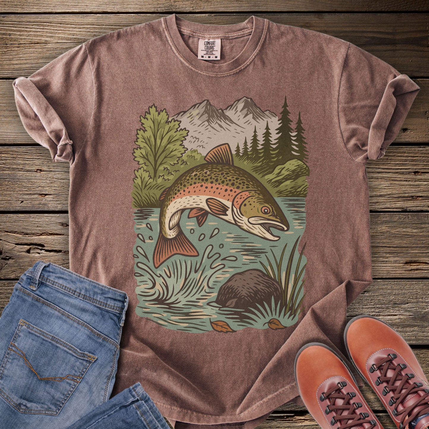 Trout Jumping in Mountain Lake T-Shirt