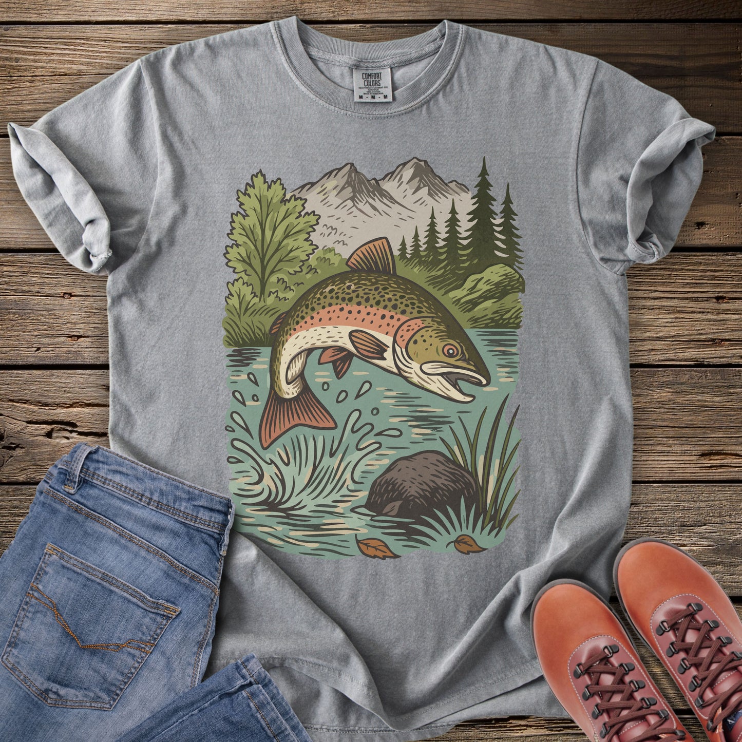 Trout Jumping in Mountain Lake T-Shirt