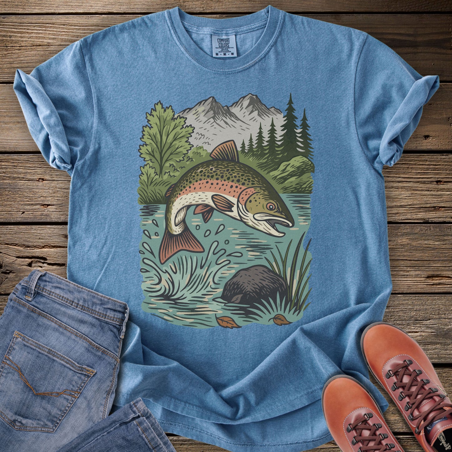 Trout Jumping in Mountain Lake T-Shirt