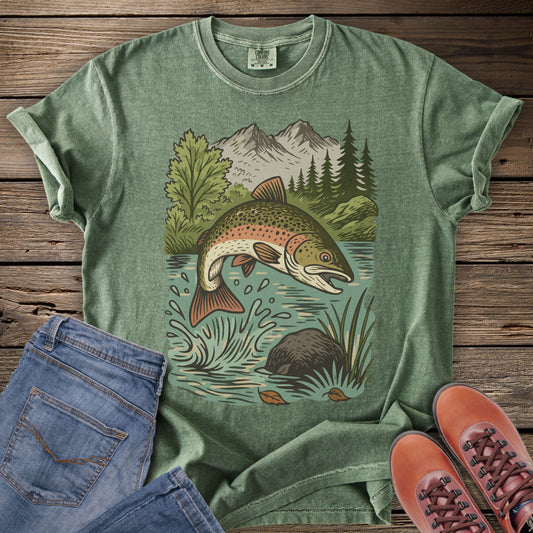Trout Jumping in Mountain Lake T-Shirt