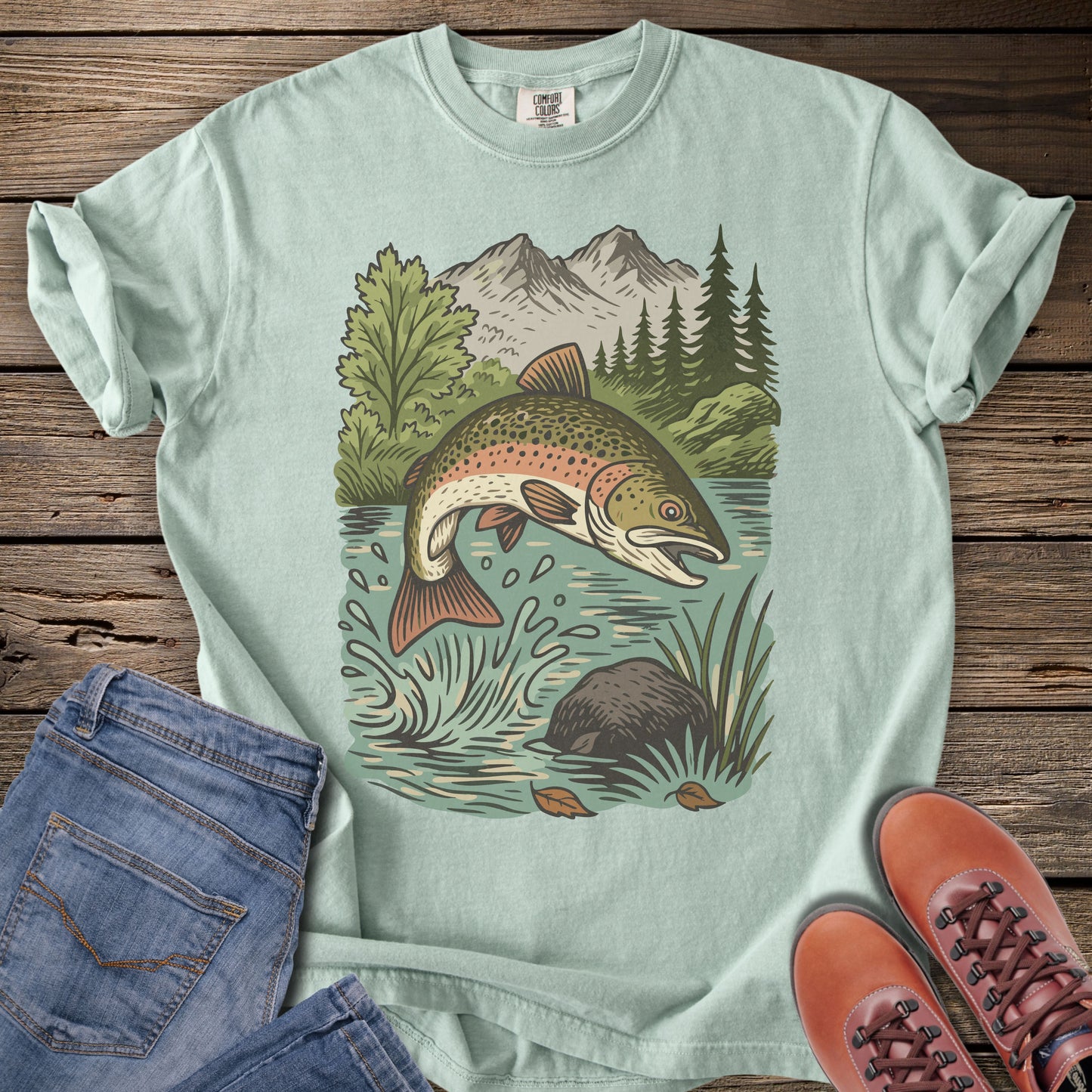 Trout Jumping in Mountain Lake T-Shirt