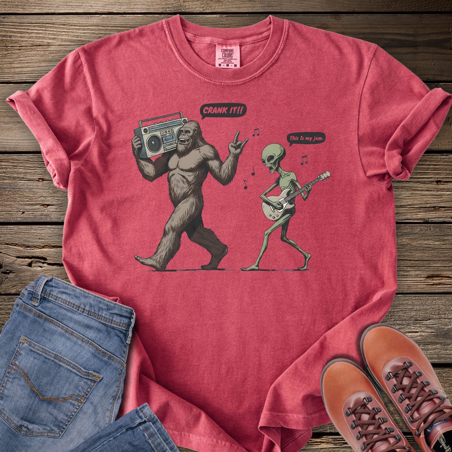 Sasquatch & Alien Rock It Walk T-Shirt