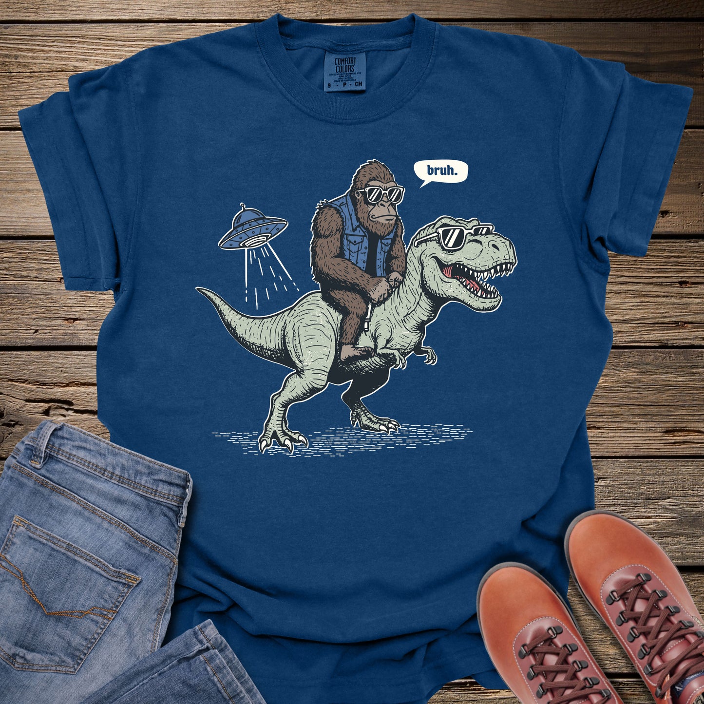 Sasquatch Riding T-Rex T-Shirt