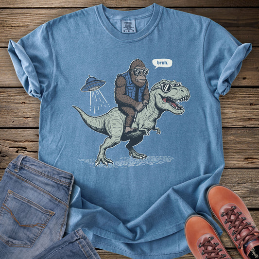 Sasquatch Riding T-Rex T-Shirt