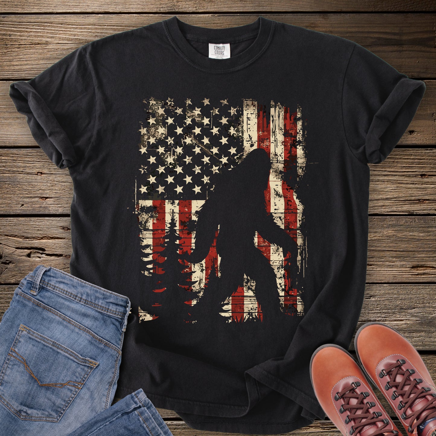 American Flag Bigfoot T-Shirt