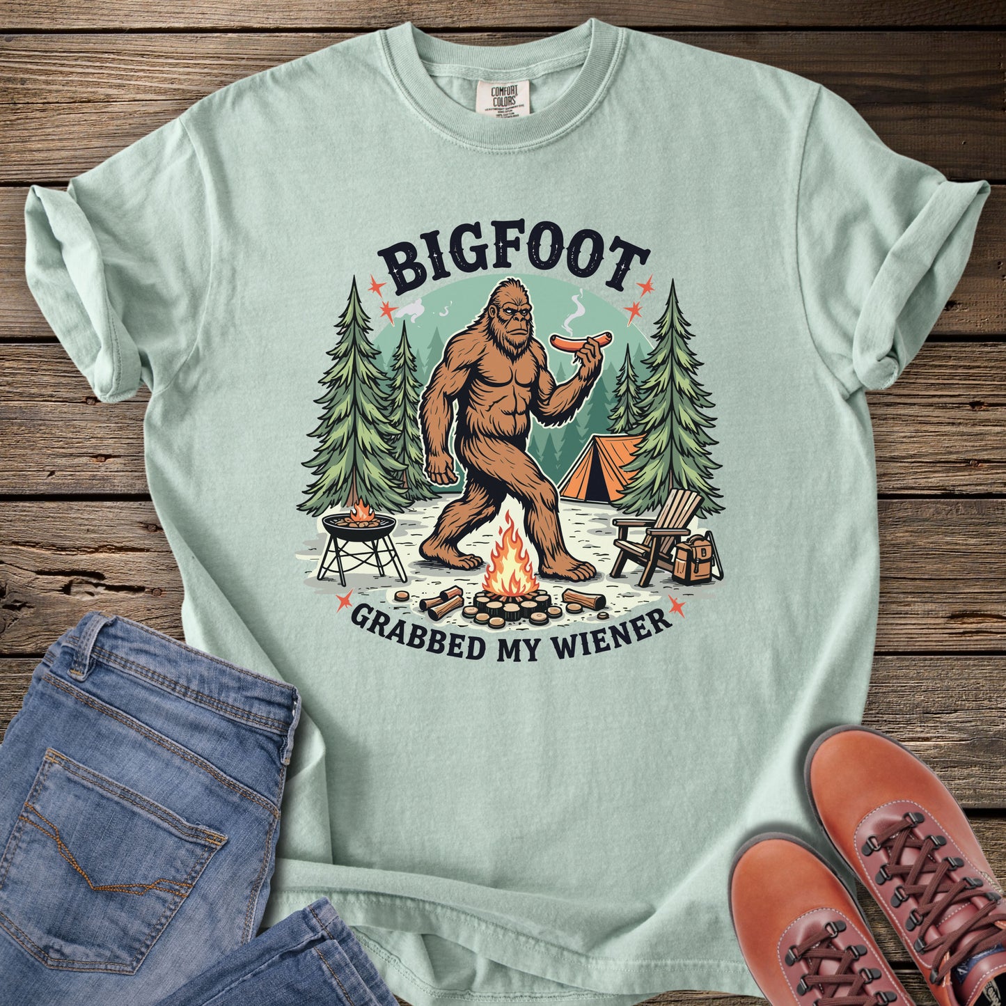 Bigfoot Grabbed My Wiener Camping T-Shirt