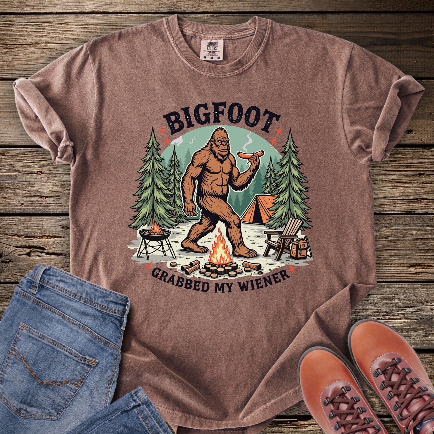 Bigfoot Grabbed My Wiener Camping T-Shirt