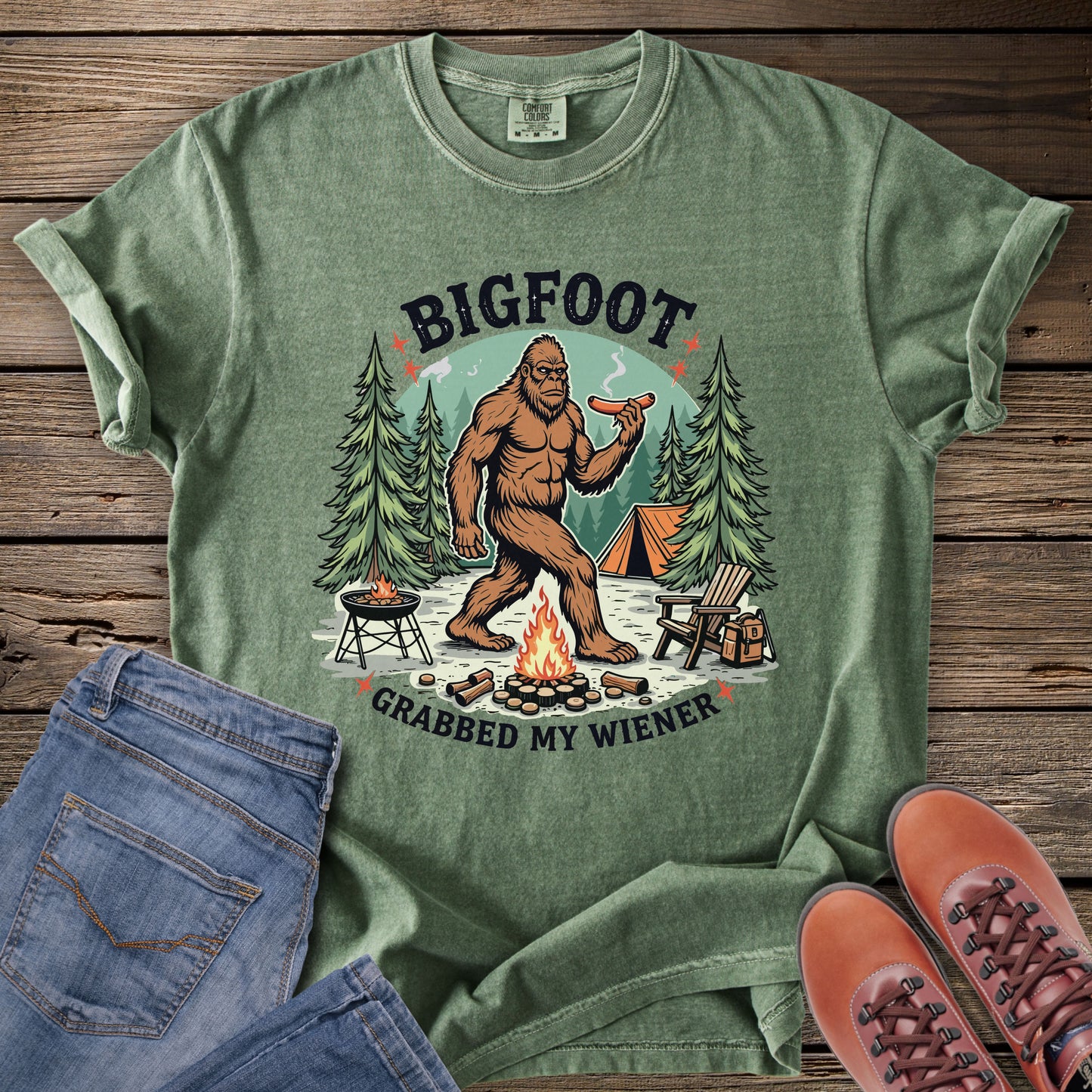 Bigfoot Grabbed My Wiener Camping T-Shirt