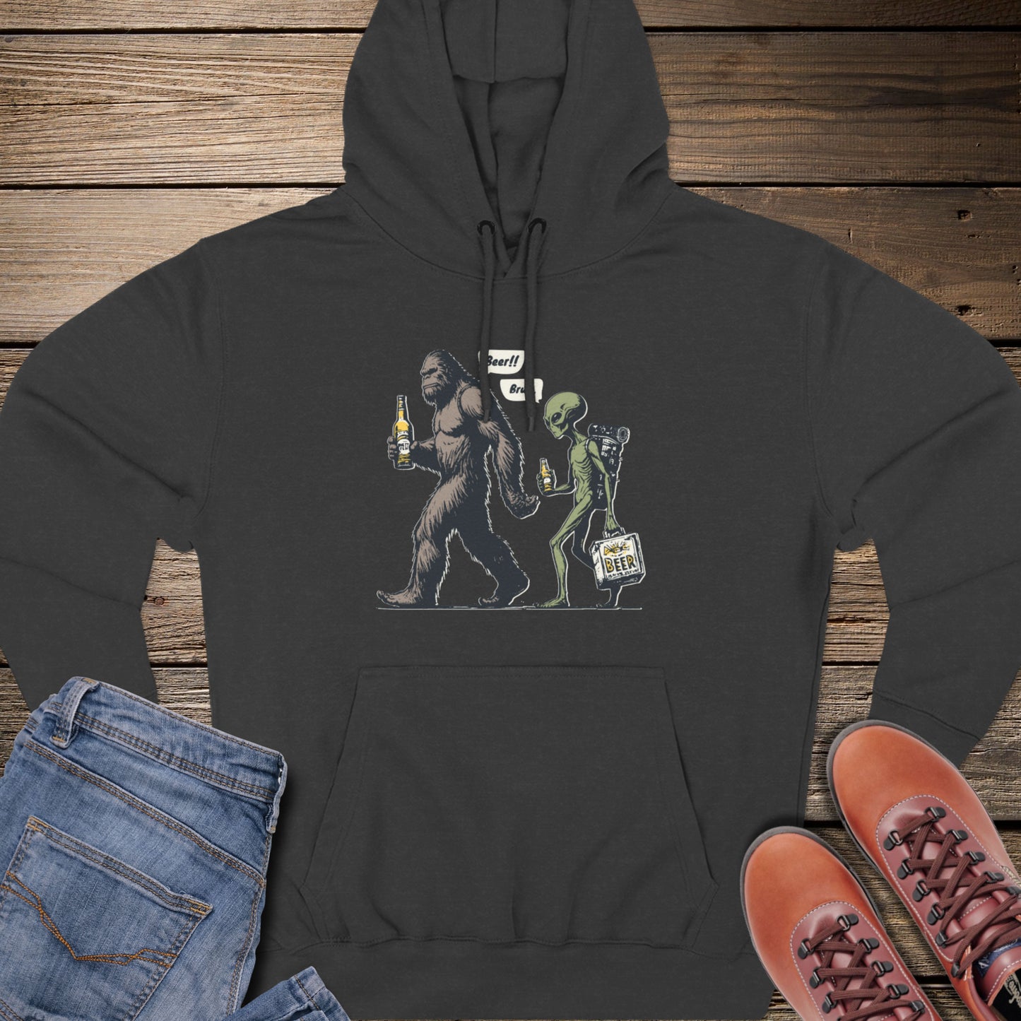 Sasquatch & Alien Beer Walk Premium Hoodie