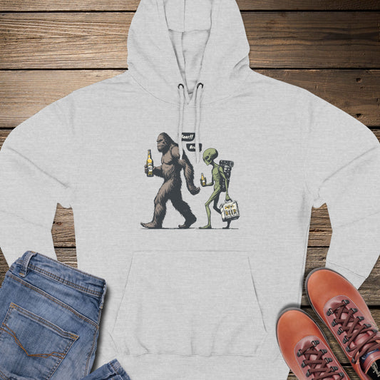 Sasquatch & Alien Beer Walk Premium Hoodie