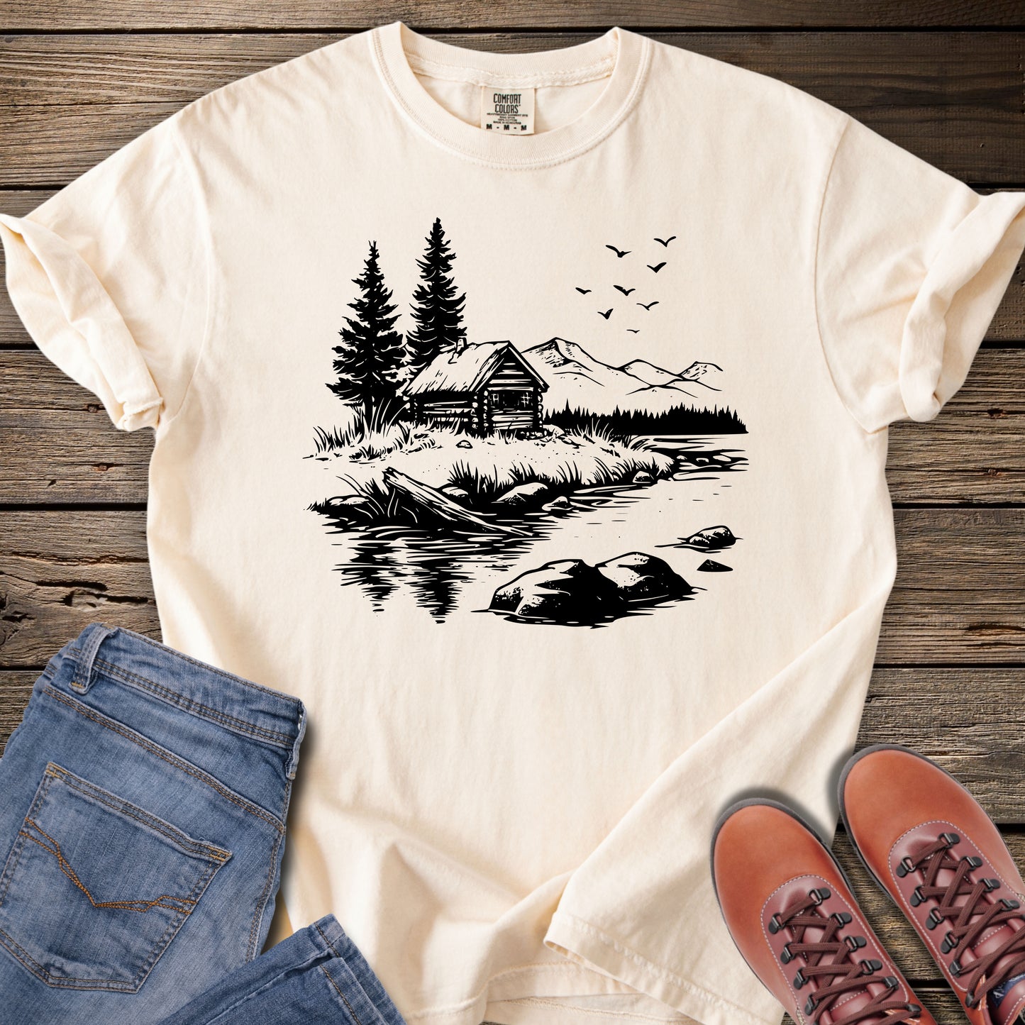 Cabin By The Lake Scene T-Shirt