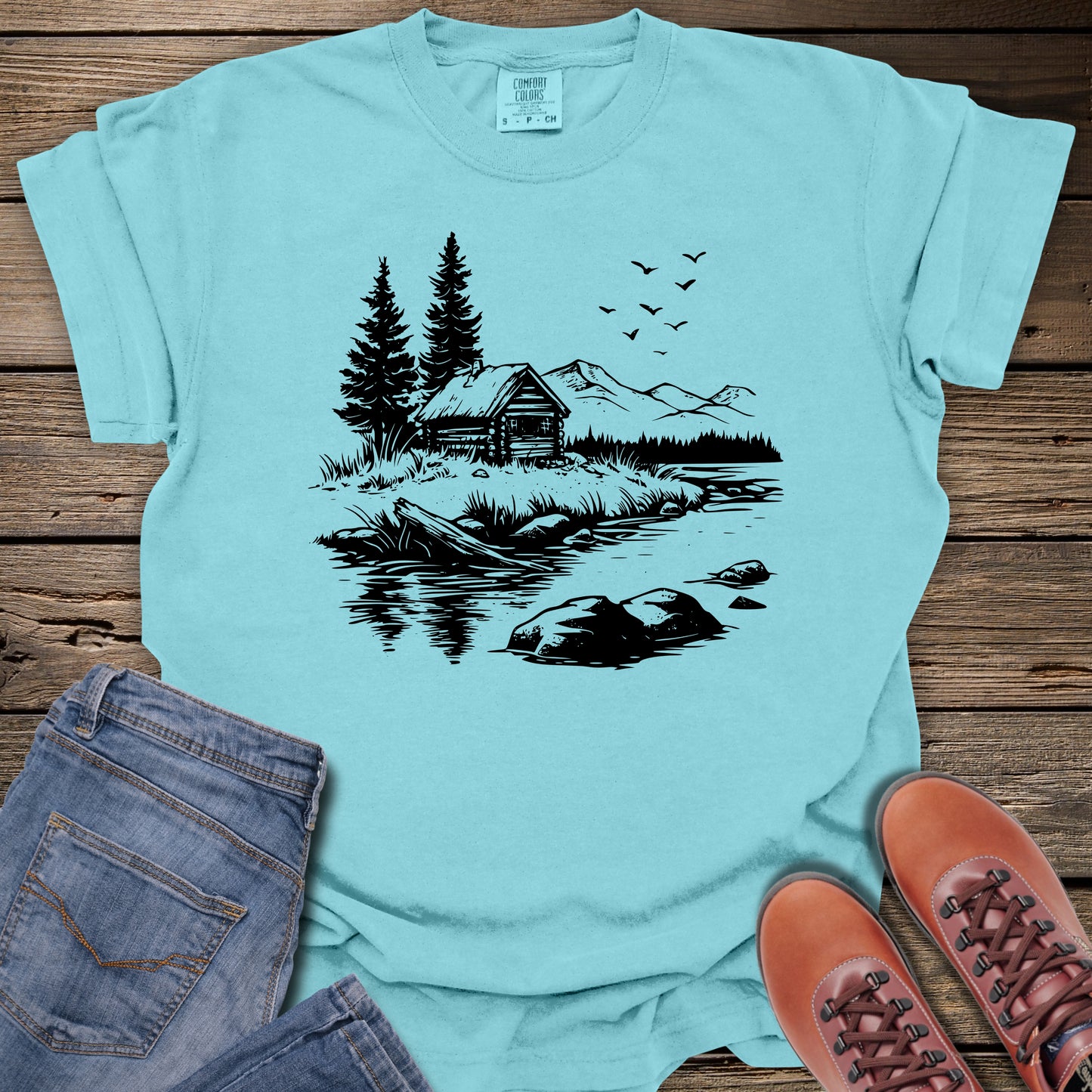 Cabin By The Lake Scene T-Shirt