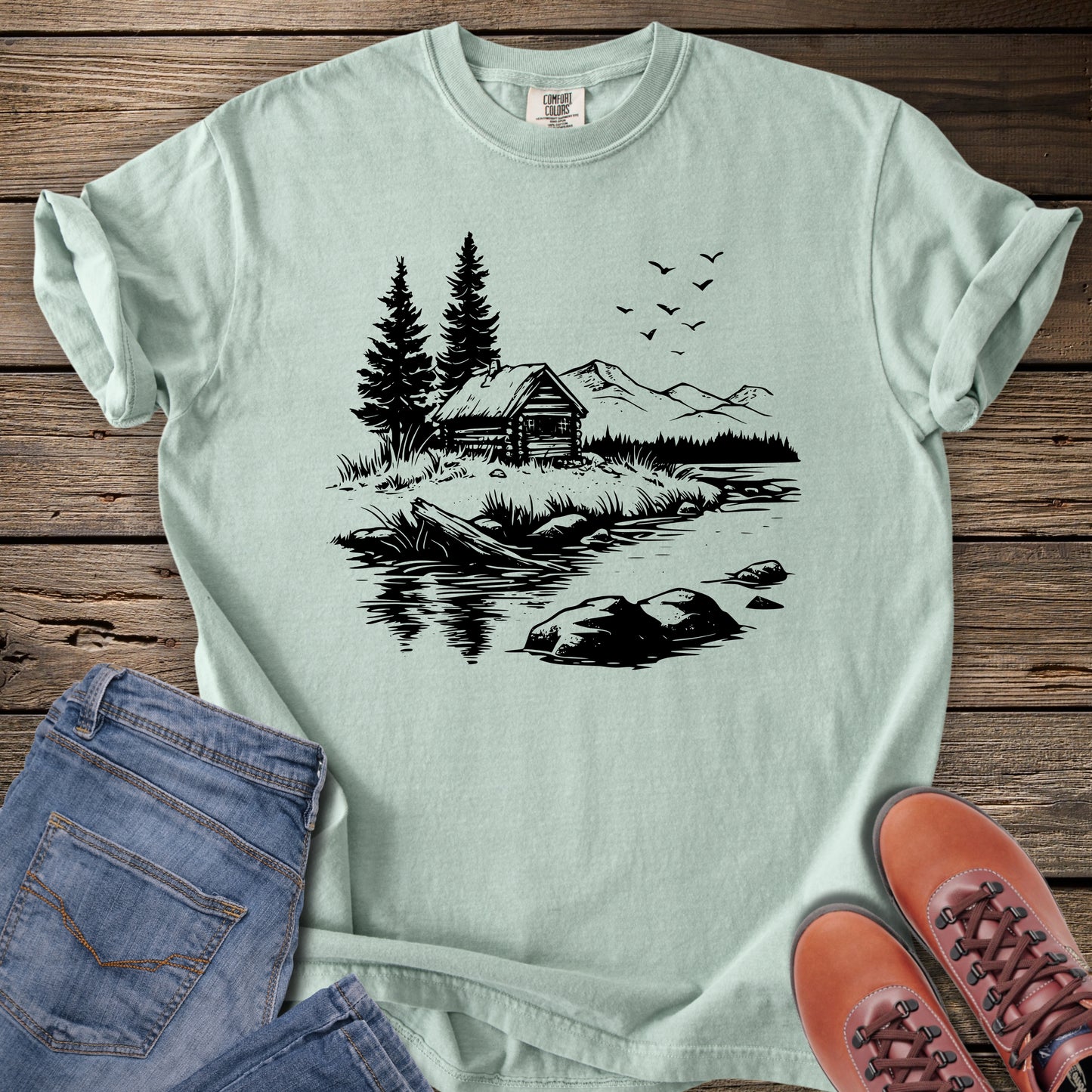 Cabin By The Lake Scene T-Shirt