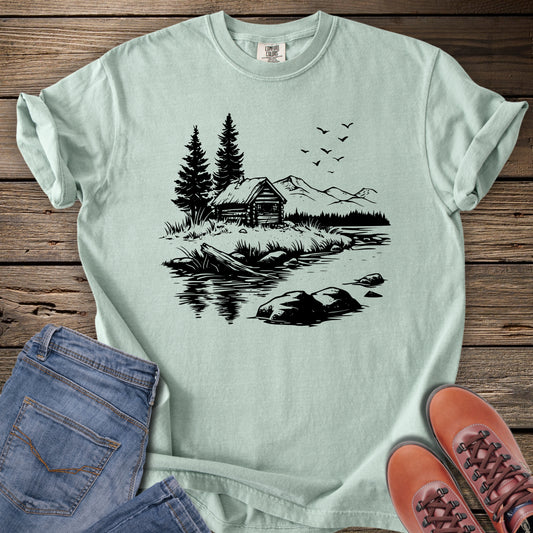 Cabin By The Lake Scene T-Shirt
