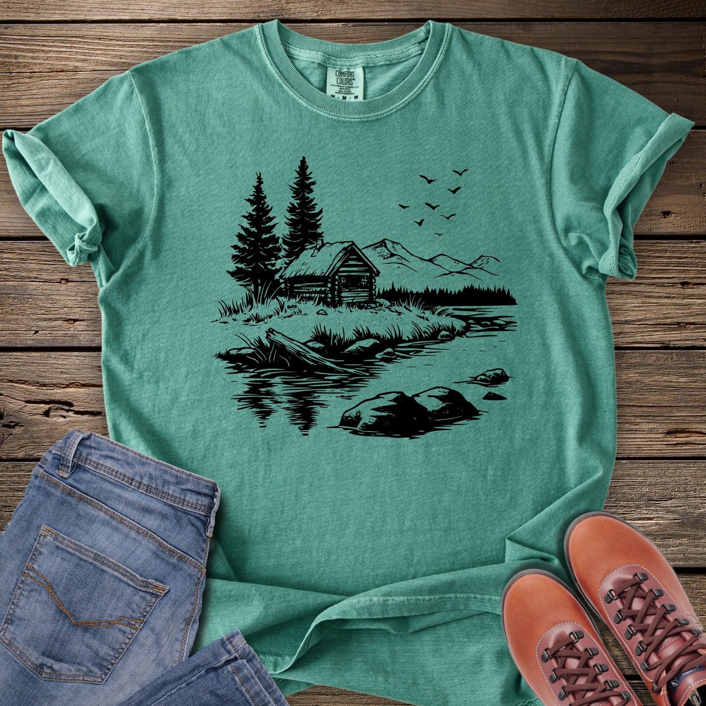 Cabin By The Lake Scene T-Shirt