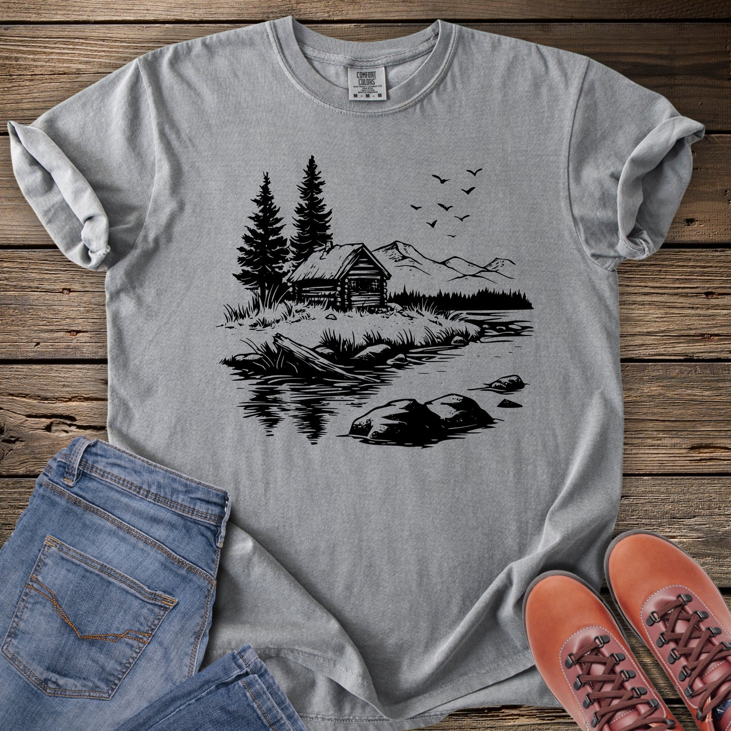 Cabin By The Lake Scene T-Shirt