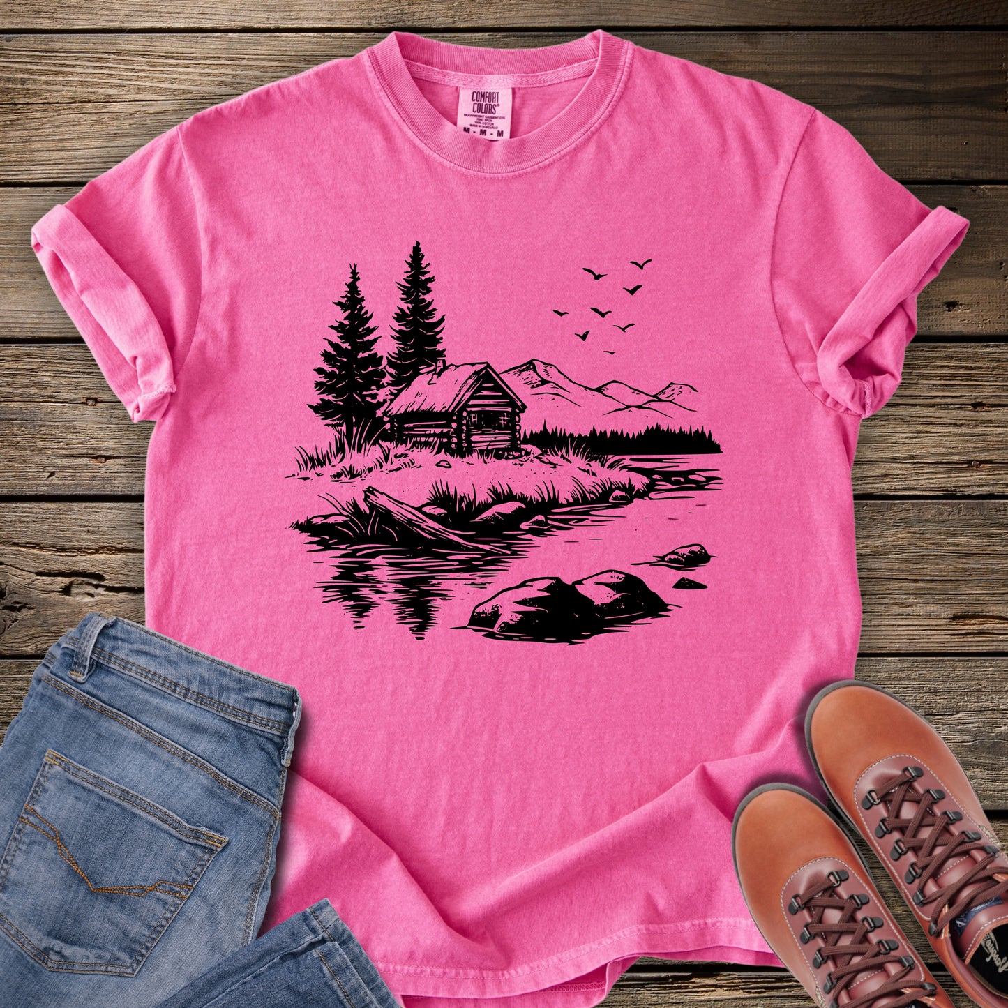 Cabin By The Lake Scene T-Shirt
