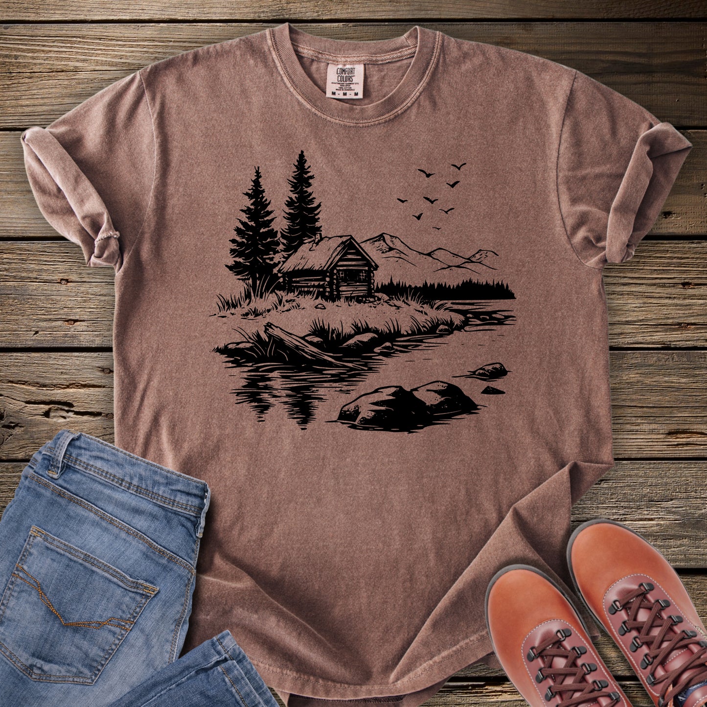 Cabin By The Lake Scene T-Shirt