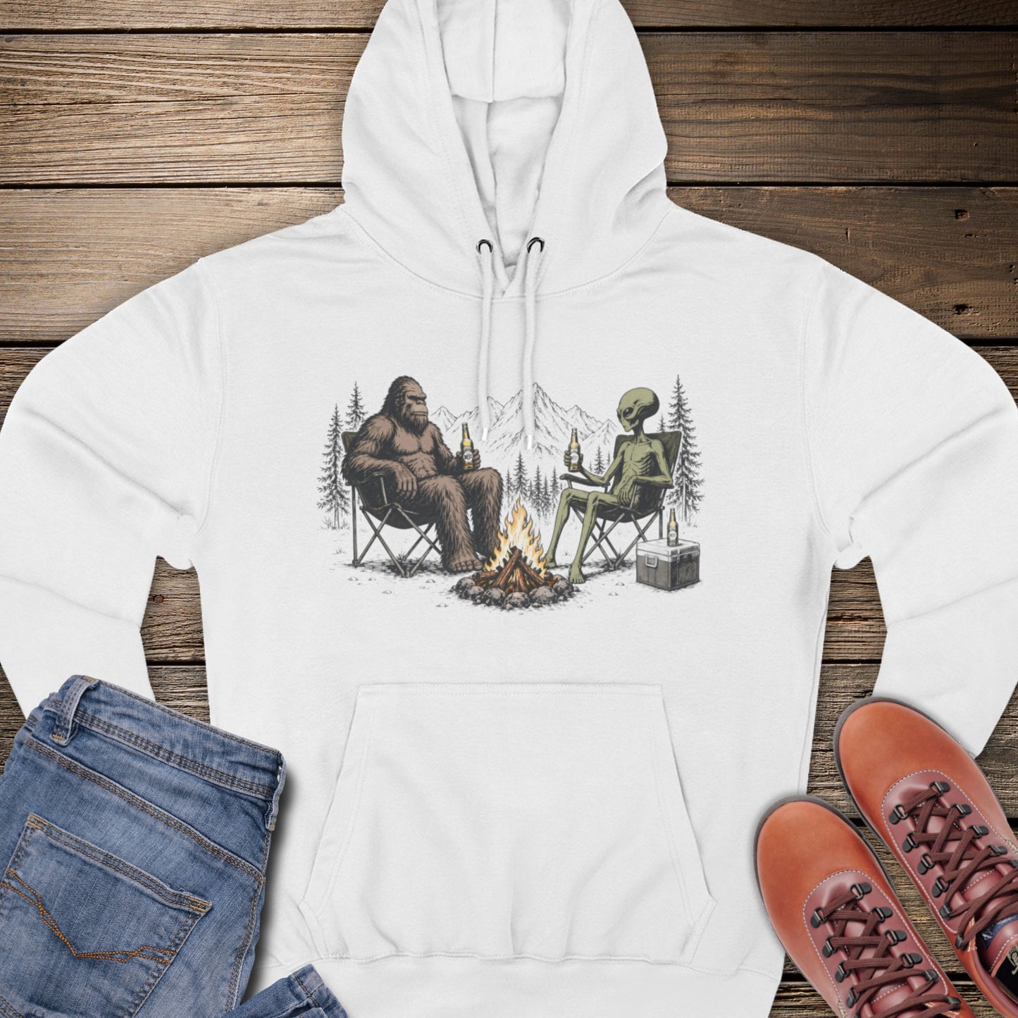 Bigfoot & Alien Campfire Premium Hoodie
