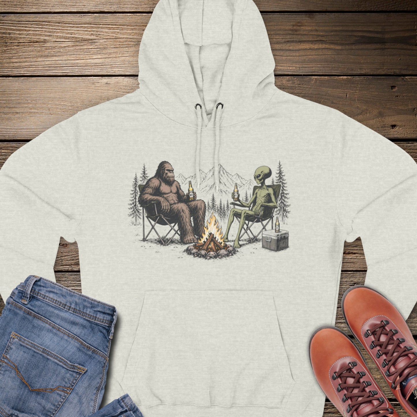 Bigfoot & Alien Campfire Premium Hoodie
