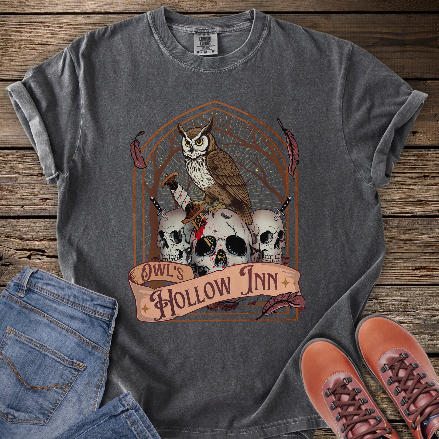 Owl's Hollow Inn Skull & Owl T-Shirt