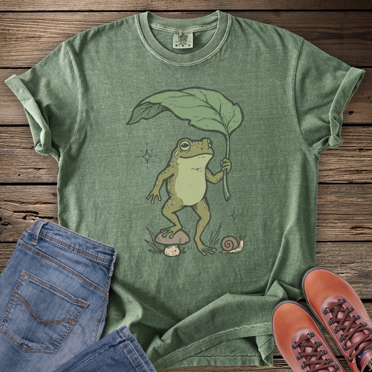 Frog with Leaf Umbrella T-Shirt