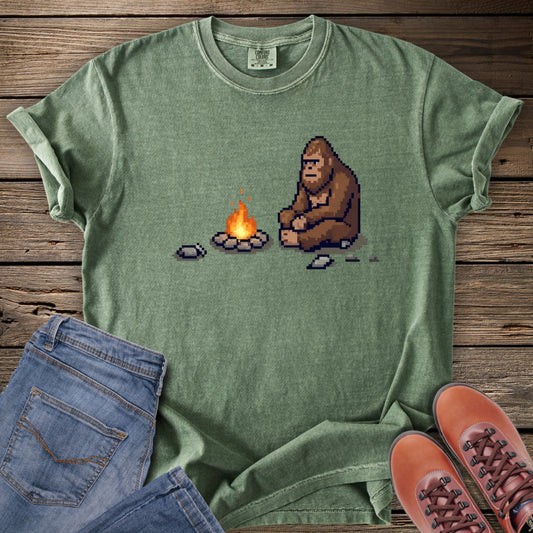 Pixel Art Campfire Bigfoot T-Shirt