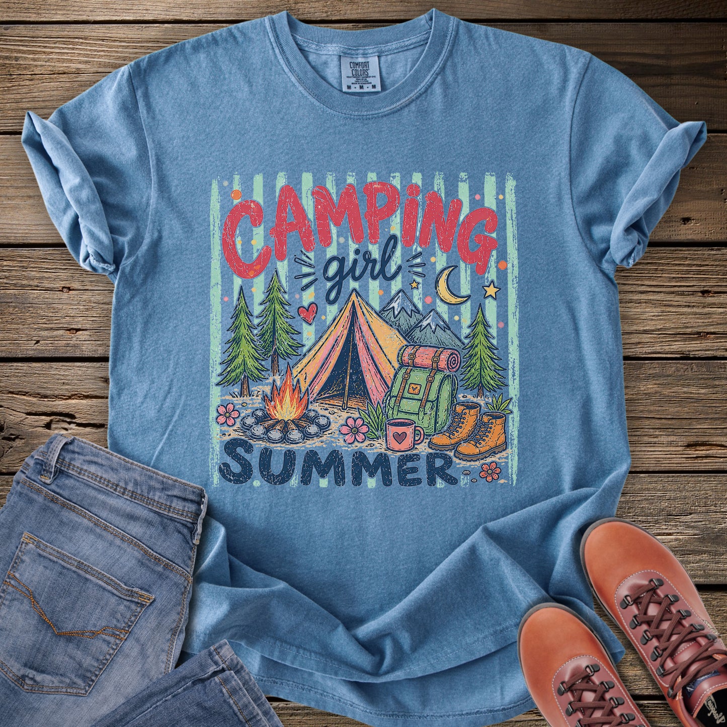 Camping Girl Summer T‑Shirt