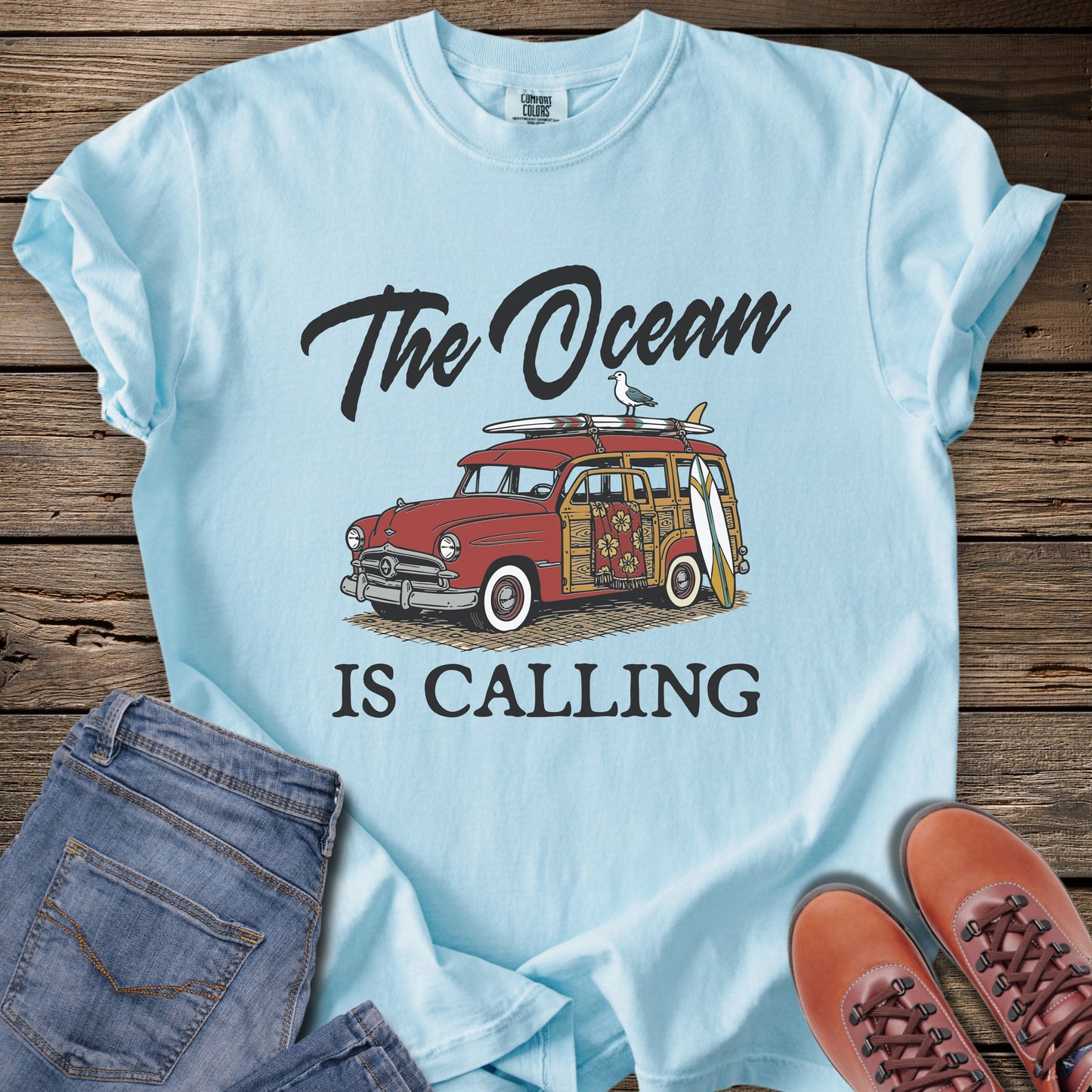 The Ocean Is Calling Surf Wagon T-Shirt