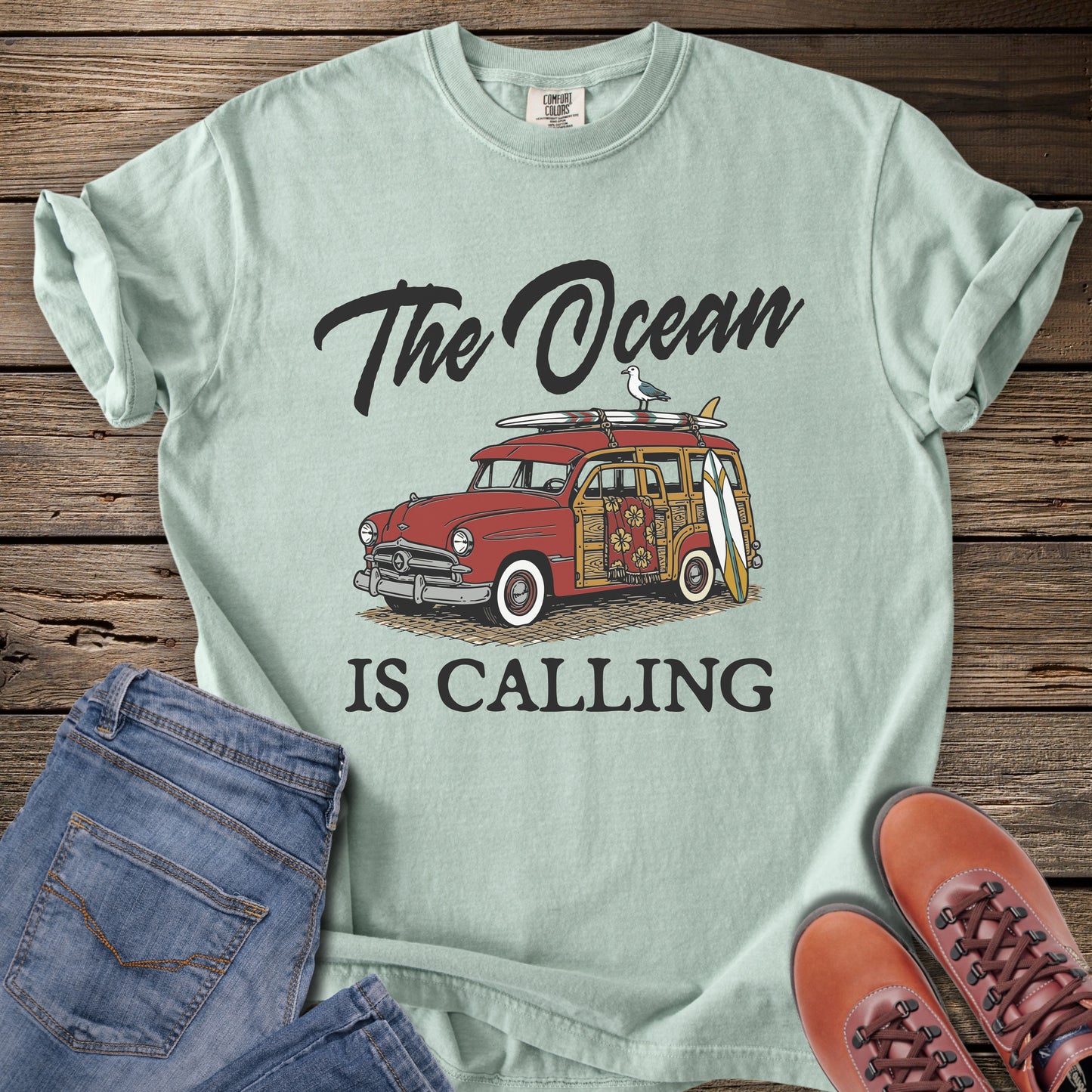 The Ocean Is Calling Surf Wagon T-Shirt